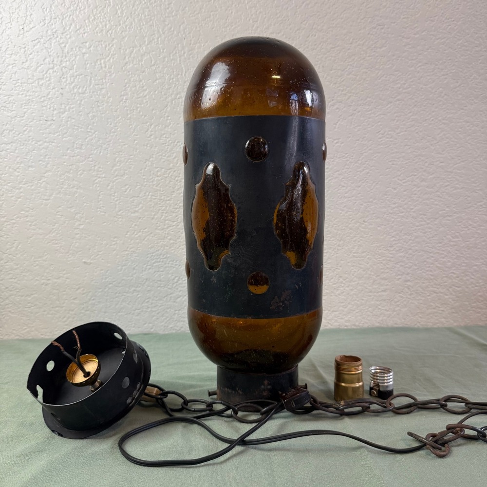 Vintage Felipe Derflingher 1964 Glass Swag Lamp MCM Brutalist Hanging Pendant